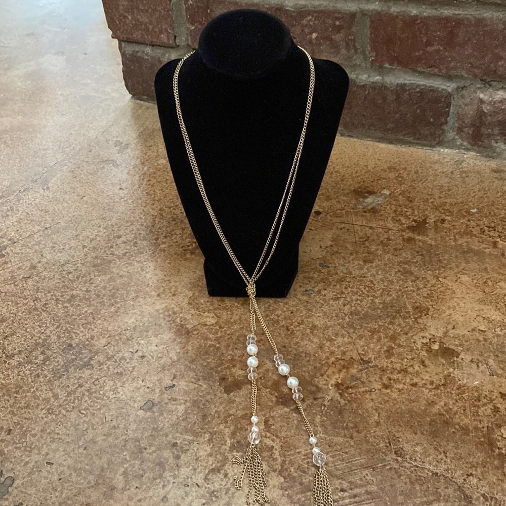 Crystal and gold lariat long statement necklace‎
